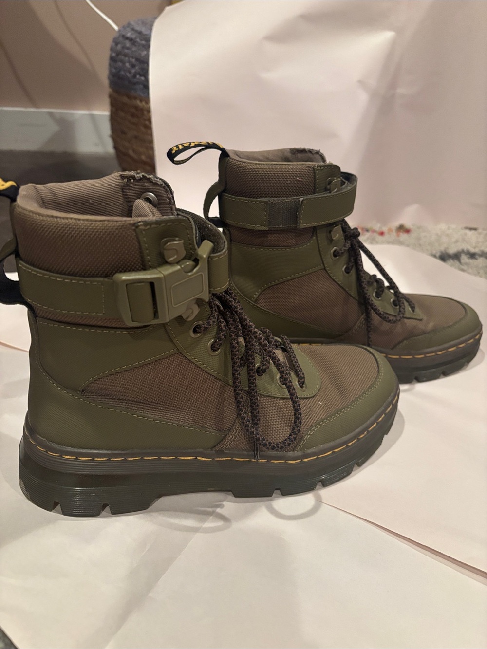 Dr. Marten Coombs Tech Olive Green Combat Lace-Up Buckle Boots